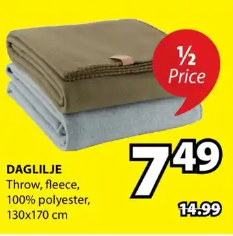 JYSK DAGLILJE Throw, fleece, 1005 polyester offer