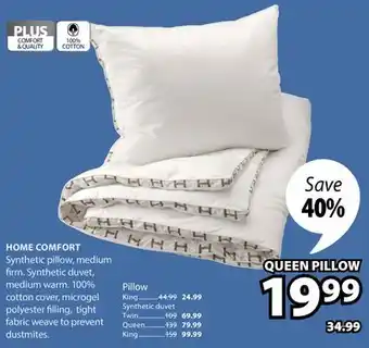 JYSK HOME COMFORT Synthetic Pillow offer