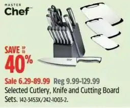 Canadian Tire Master chef selected cutlery, knife and cutting board sets offer