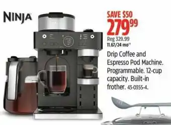 Canadian Tire Ninja Drip Coffee and Espresso Pod Machine Programmable offer