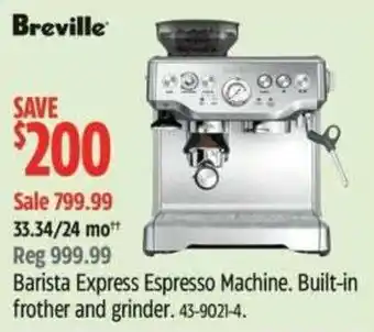 Canadian Tire Breville barista express espresso machine offer