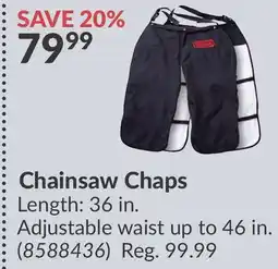 Princess Auto Chainsaw Chaps offer