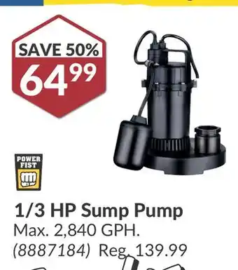 Princess Auto 1/3 HP Sump Pump offer