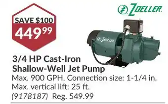 Princess Auto 3/4 HP Cast-Iron Shallow-Well Jet Pump offer