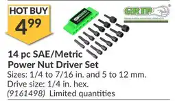 Princess Auto GRAND RAPIDS INDUSTRIAL PRODUCTS 14 pc SAE/Metric Power Nut Driver Set offer