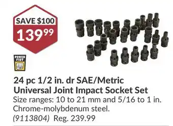 Princess Auto 24 pc 1/2 in. dr SAE/Metric Universal Joint Impact Socket Set offer