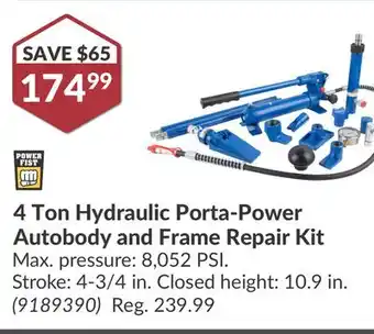 Princess Auto 4 Ton Hydraulic Porta-Power Autobody and Frame Repair Kit offer