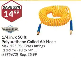 Princess Auto 1/4 in. x 50 ft Polyurethane Coiled Air offer