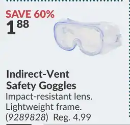 Princess Auto Indirect-Vent Safety Goggles offer