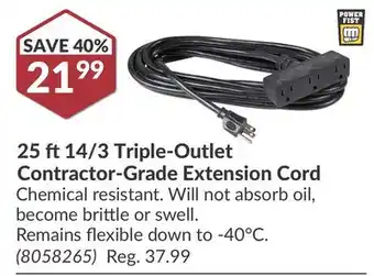 Princess Auto 25 14/3 Triple-Outlet Contractor-Grade Extension Cord offer