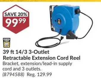 Princess Auto 39 ft 14/3 3-Outlet Retractable Extension Cord offer