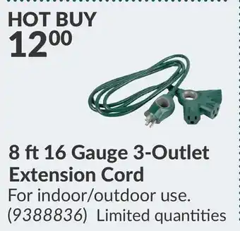 Princess Auto 8 ft 16 Gauge 3-Outlet Extension Cord offer