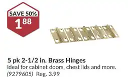 Princess Auto 5 pk 2-1/2 in. Brass Hinges offer