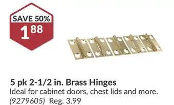 Princess Auto 5 pk 2-1/2 in. Brass Hinges offer