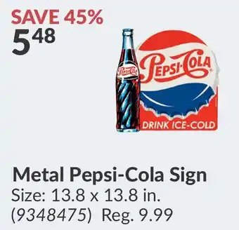 Princess Auto Metal Pepsi-Cola Sign offer