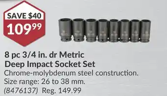 Princess Auto 8 pc 3/4 in. dr Metric Deep Impact Socket Set offer