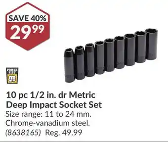 Princess Auto 10 pc 1/2 in. dr Metric Deep Impact Socket Set offer