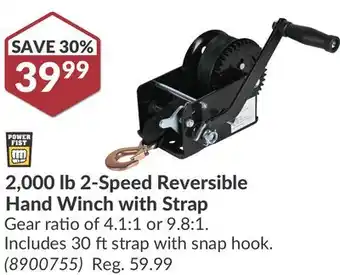 Princess Auto 2, 000 lb 2-Speed Reversible Hand Winch with Strap offer