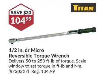 Princess Auto 1/2 in. dr Micro Reversible Torque Wrench offer