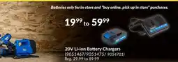 Princess Auto 20V Li-ion Battery Chargers offer