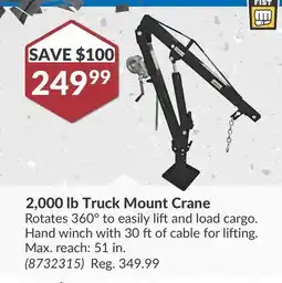 Princess Auto 2,000 lb Truck Mount Crane offer