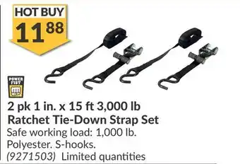 Princess Auto 2 pk 1 in. x 15 ft3,000 lb Ratchet Tie-Down Strap Set offer