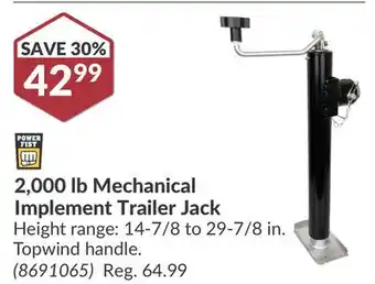 Princess Auto 2, 000 lb Mechanical Implement Trailer Jack offer