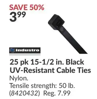 Princess Auto 25 pk 15-1/2 in. Black UV-Resistant Cable Ties offer