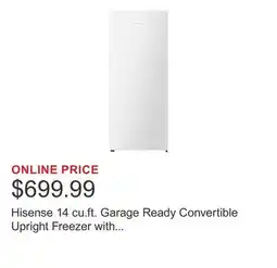 Costco Hisense 14 cu.ft. Garage Ready Convertible Upright Freezer with Pocket Handle offer