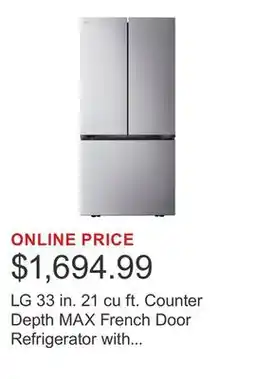 Costco LG 33 in. 21 cu ft. Counter Depth MAX French Door Refrigerator with Ice Maker in Freezer offer