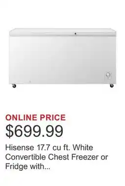 Costco Hisense 17.7 cu ft. White Convertible Chest Freezer or Fridge with Caster Wheels offer