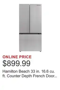 Costco Hamilton Beach 33 in. 16.6 cu. ft. Counter Depth French Door Refrigerator offer