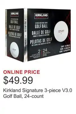 Costco Kirkland Signature 3-piece V3.0 Golf Ball, 24-count offer