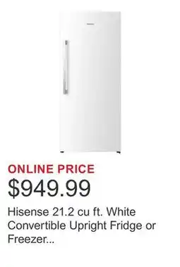 Costco Hisense 21.2 cu ft. White Convertible Upright Fridge or Freezer with Reversible Door offer