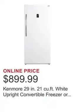 Costco Kenmore 29 in. 21 cu.ft. White Upright Convertible Freezer or Refrigerator offer