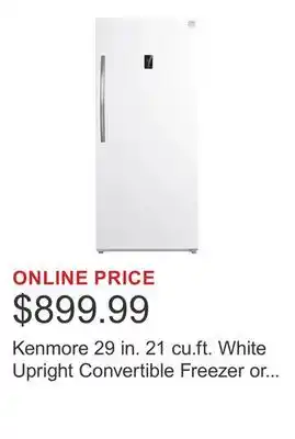 Costco Kenmore 29 in. 21 cu.ft. White Upright Convertible Freezer or Refrigerator offer