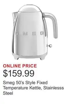 Costco Smeg 50's Style Fixed Temperature Kettle, Stainlesss Steel offer