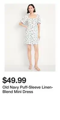 Old Navy Old Navy Puff-Sleeve Linen-Blend Mini Dress offer