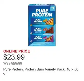 Costco Pure Protein, Protein Bars Variety Pack, 18 × 50 g offer