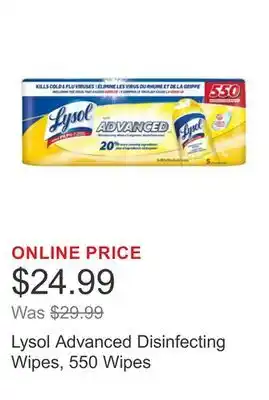 Costco Lysol Advanced Disinfecting Wipes, 550 Wipes offer