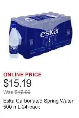 Costco Eska Carbonated Spring Water 500 mL 24-pack offer