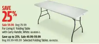 Canadian Tire For living 6' folding table with carry handle white offer