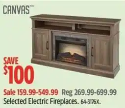 Canadian Tire Canvas selected electric fireplaces offer