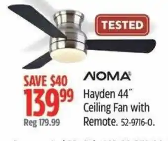 Canadian Tire Noma hayden 44" ceiling fan with remote offer