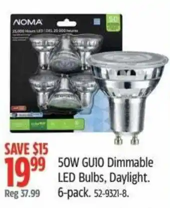 Canadian Tire Noma 50w gu10 dimmable led bulbs, daylight offer