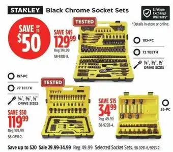 Canadian Tire Stanley black chrome socket sets offer