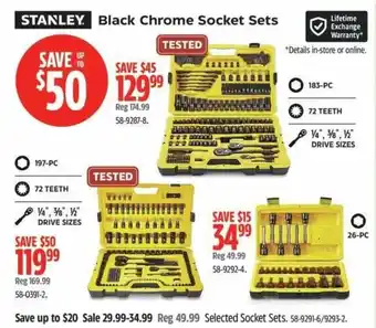 Canadian Tire Stanley black chrome socket sets offer