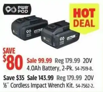 Canadian Tire Pwr pod 20V 4.0Ah Battery offer