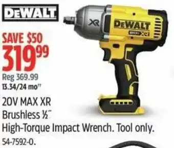 Canadian Tire Dewalt 20v max xr brushless High-Torque Impact Wrench offer