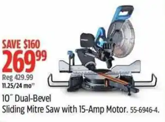 Canadian Tire Mastercraft 10" Dual-Bevel Sliding Mitre Saw with 15-Amp Motor offer